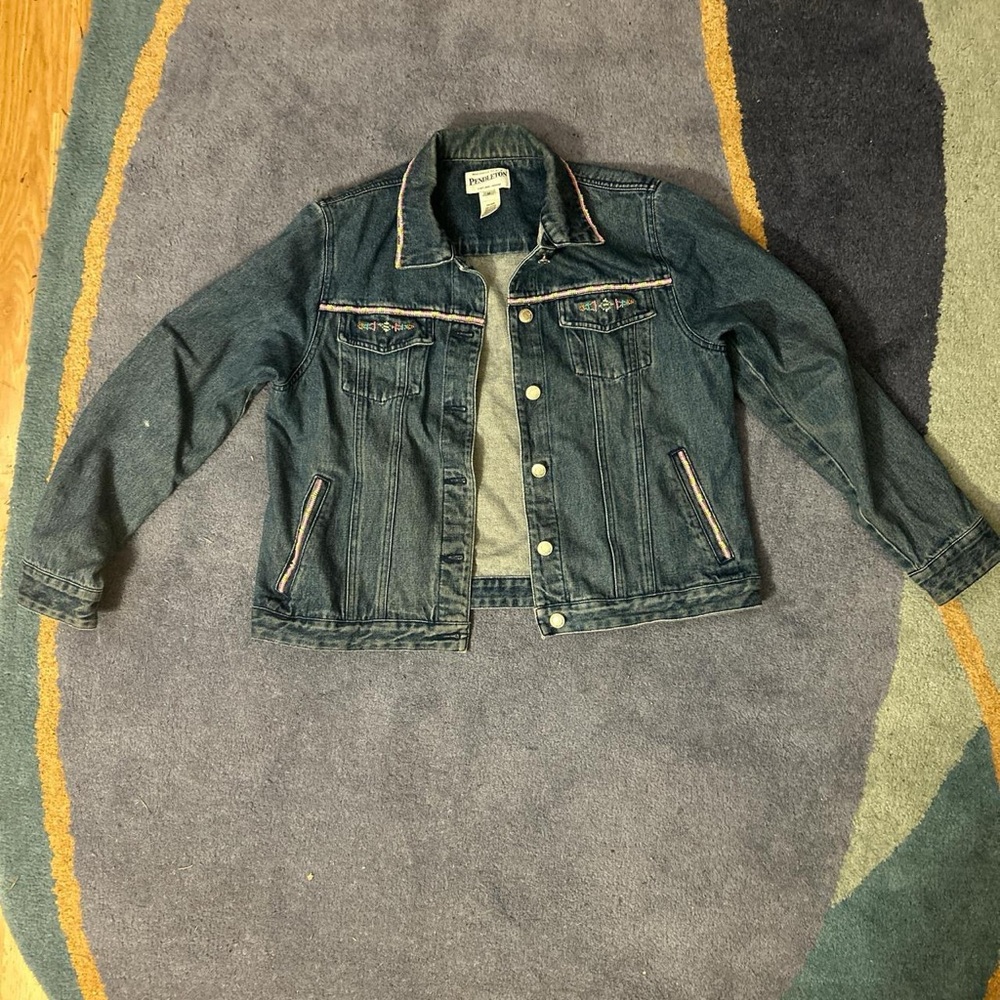 Beaded Pendleton denim jacket, sz M
